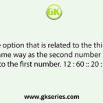 Select the option that is related to the third number in the same way as the second number is related to the first number. 12 : 60 :: 20 : ?