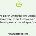 Select word-pair in which the two words are related in the same ways as are the two words in the following words pair Whisper: Shout