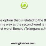 Select the option that is related to the third word in the same way as the second word is related to the first word. Bonalu : Telangana :: Jhora : ?