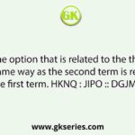 Select the option that is related to the third term in the same way as the second term is related to the first term. HKNQ : JIPO :: DGJM : ?