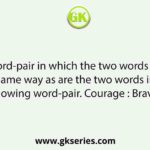 Select the word-pair in which the two words are related in the same way as are the two words in the following word-pair. Courage : Bravery