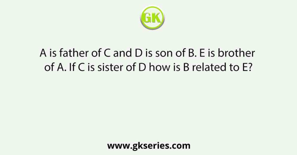 A is father of C and D is son of B. E is brother of A. If C is sister of D how is B related to E?