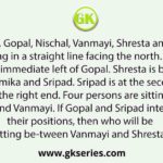 Anamika, Gopal, Nischal, Vanmayi, Shresta and Sripad are sitting in a straight line facing the north. Nischal is to the immediate left of Gopal. Shresta is between Anamika and Sripad. Sripad is at the second place from the right end. Four persons are sitting between Nischal and Vanmayi. If Gopal and Sripad interchange their positions, then who will be sitting be-tween Vanmayi and Shresta?