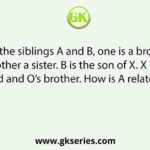 Between the siblings A and B, one is a brother and the other a sister. B is the son of X. X is Y’s husband and O’s brother. How is A related to O?