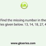 Find the missing number in the series given below. 13, 14, 18, 27, 43, ?