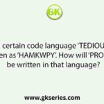 In a certain code language ‘TEDIOUS’ is written as ‘HAMKWPY’. How will ‘PROFUSE’ be written in that language?