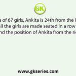 In a class of 67 girls, Ankita is 24th from the left end, when all the girls are made seated in a row facing north. Find the position of Ankita from the right end?