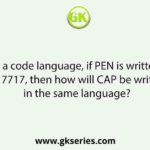 In a code language, if PEN is written as 17717, then how will CAP be written in the same language?