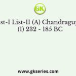 List-I List-II (A) Chandragupta (1) 232 - 185 BC