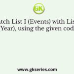 Match List I (Events) with List II, (Year), using the given codes