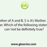 P is bother of A and B. S is A’s Mother. T is P’s father. Which of the following statement can ‘not be definitely true?