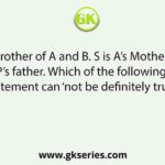 P is brother of A and B. S is A’s Mother. T is P’s father. Which of the following statement can ‘not be definitely true?