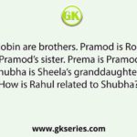 Rahul and Robin are brothers. Pramod is Robin’s father. Sheela isPramod’s sister. Prema is Pramod’s niece. Shubha is Sheela’s granddaughter. How is Rahul related to Shubha?