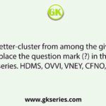 Select the letter-cluster from among the given options that can replace the question mark (?) in the following series. HDMS, OVVI, VNEY, CFNO, ?