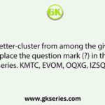 Select the letter-cluster from among the given options that can replace the question mark (?) in the following series. KMTC, EVOM, OQXG, IZSQ, ?