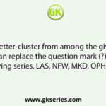 Select the letter-cluster from among the given options that can replace the question mark (?) in the following series. LAS, NFW, MKD, OPH, LUS, ?