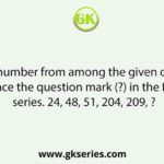Select the number from among the given options that can replace the question mark (?) in the following series. 24, 48, 51, 204, 209, ?