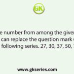 Select the number from among the given options that can replace the question mark (?) in the following series. 27, 30, 37, 50, ?, 98