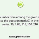 Select the number from among the given options that can replace the question mark (?) in the following series. 30, ?, 83, 118, 160, 210