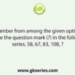 Select the number from among the given options that can replace the question mark (?) in the following series. 58, 67, 83, 108, ?