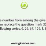 Select the number from among the given options that can replace the question mark (?) in the following series. 9, 29, 67, 129, ?, 349