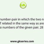 Select the number-pair in which the two numbers are NOT related in the same way as are the two numbers of the given pair. 28 : 36