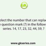Select the number that can replace the question mark (?) in the following series. 14, 17, 23, 32, 44, 59, ?