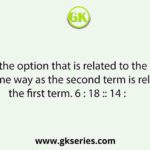 Select the option that is related to the third in the same way as the second term is related to the first term. 6 : 18 :: 14 :        