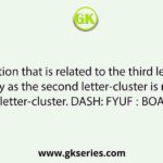 Select the option that is related to the third letter-cluster in the same way as the second letter-cluster is related to the first letter-cluster. DASH: FYUF ∷ BOARD: ?