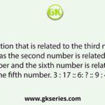 Select the option that is related to the third number in the same way as the second number is related to the first number and the sixth number is related to the fifth number. 3 : 17 :: 6: ? :: 9 : 47
