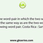 Select the word-pair in which the two words are related in the same way as are the two words in the following word pair. Costa Rica : San jose