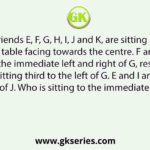 Seven friends E, F, G, H, I, J and K, are sitting along a circular table facing towards the centre. F and I are sitting to the immediate left and right of G, respectively. H is sitting third to the left of G. E and I are the neighbors of J. Who is sitting to the immediate right of H?