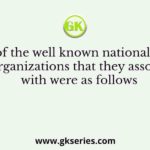 Some of the well known nationalists and the organizations that they associated with were as follows