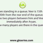 Some players are standing in a queue. Veer is 15th from the front and-Sanket is 20th from the rear end of the queue. Aryan is after Veer but has two players between him and Veer. Sanket is immediately after Aryan. How many players are there in the queue?