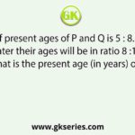 The ratio of present ages of P and Q is 5 : 8. Three years later their ages will be in ratio 8 :11. What is the present age (in years) of Q?