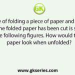 The sequence of folding a piece of paper and the manner in which the folded paper has been cut is shown in the following figures. How would this paper look when unfolded?