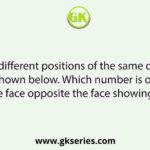 Three different positions of the same dice are shown below. Which number is on the face opposite the face showing 4?