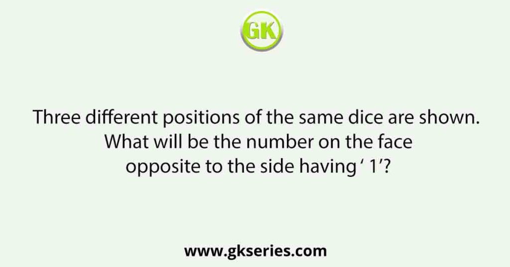 Three different positions of the same dice are shown. What will be the number on the face opposite to the side having ‘ 1’?