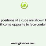 Three positions of a cube are shown below. What will come opposite to face containing ‘ 3’?