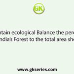 To maintain ecological Balance the percentage of India’s Forest to the total area should