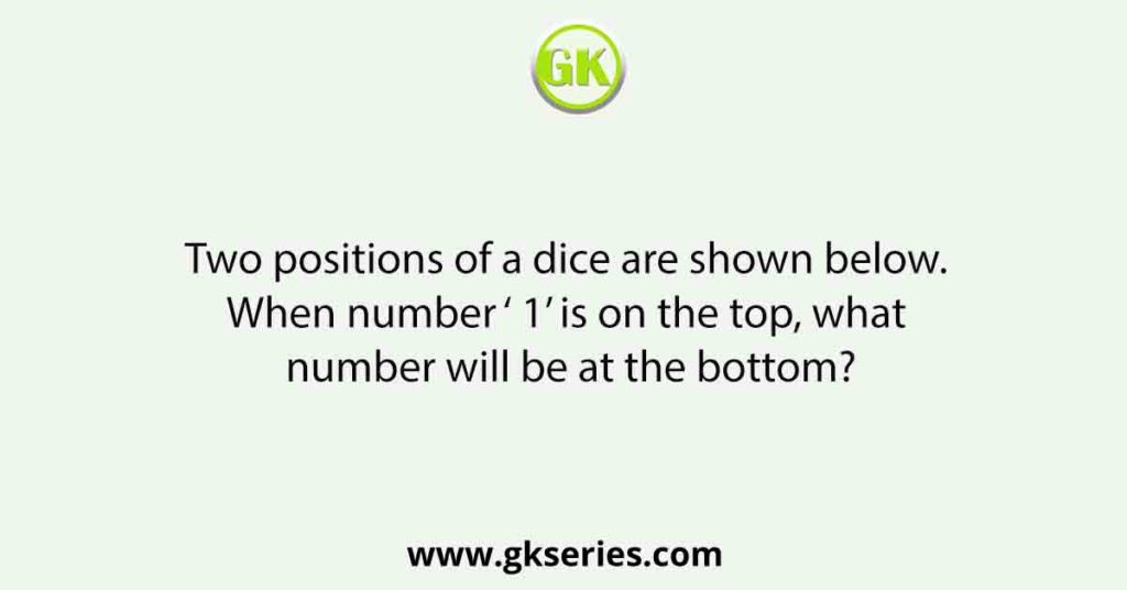 Two positions of a dice are shown below. When number ‘ 1’ is on the top, what number will be at the bottom?