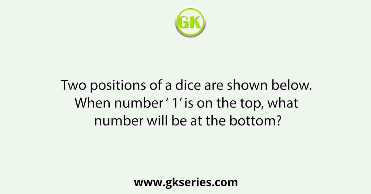 Two positions of a dice are shown below. When number ‘ 1’ is on the top, what number will be at the bottom?