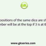 Two positions of the same dice are shown. Which number will be at the top if 3 is at the bottom?
