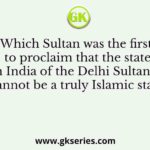 Which Sultan was the first to proclaim that the state in India of the Delhi Sultanate cannot be a truly Islamic state?