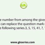 Select the number from among the given options that can replace the question mark (?) in the following series.3, 5, 15, 41, ?, 173