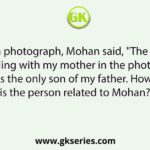 Pointing to a photograph, Mohan said, "The person who is standing with my mother in the photograph is the only son of my father. How is the person related to Mohan?
