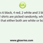 A box has 6 black, 4 red, 2 white and 3 blue shirts. When 2 shirts are picked randomly, what is the probability that either both are white or both are blue?