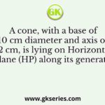 A cone, with a base of 10 cm diameter and axis of 12 cm, is lying on Horizontal Plane (HP) along its generator