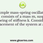 A simple mass-spring oscillatory system consists of a mass m, suspended from a spring of stiffness k. Considering z as the displacement of the system at any time t
