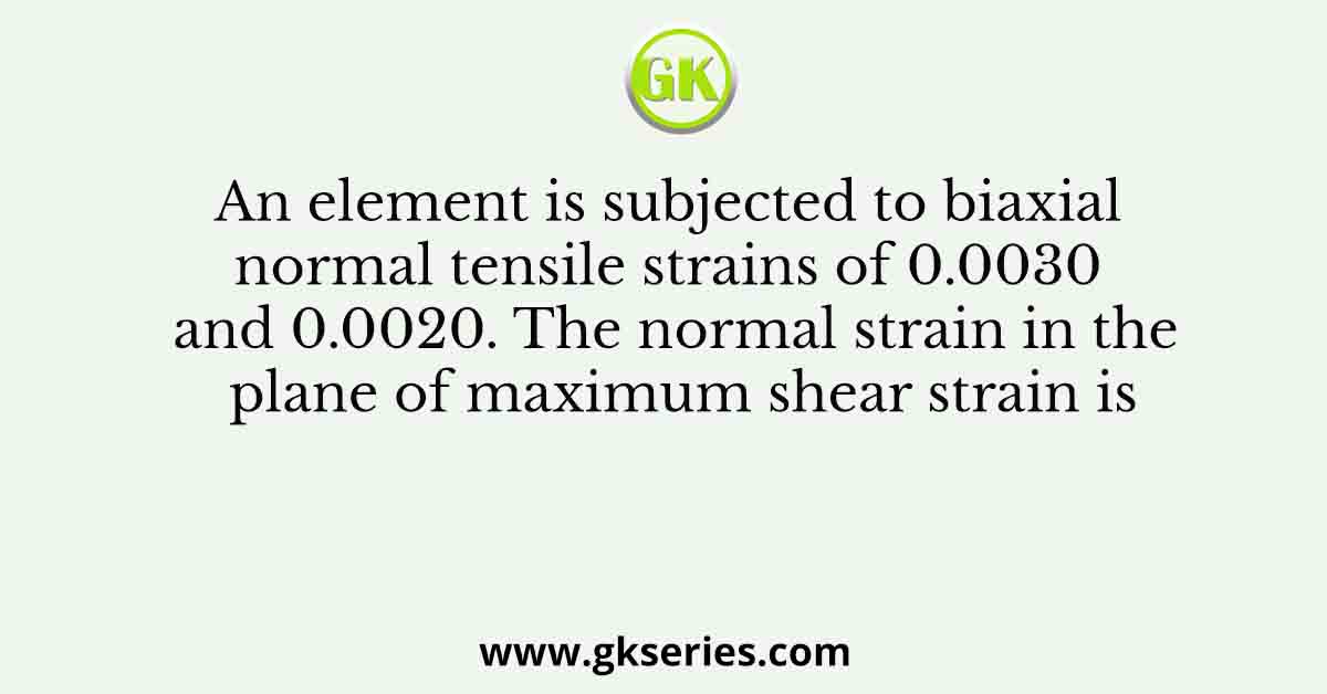 An element is subjected to biaxial normal tensile strains of 0.0030 and 0.0020. The normal strain in the plane of maximum shear strain is